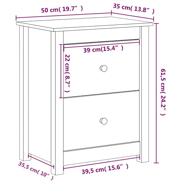 vidaXL Sängbord svart 50x35x61,5 cm massiv furu Svart