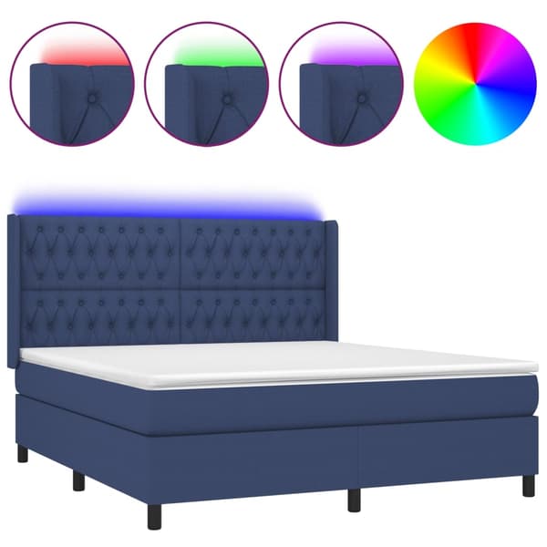 vidaXL Ramsäng med madrass & LED blå 160x200 cm tyg Blå