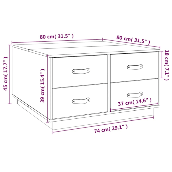vidaXL Soffbord svart 80x80x45 cm massiv furu Svart