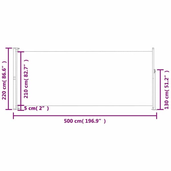 vidaXL Infällbar sidomarkis 220x500 cm gräddvit Creme
