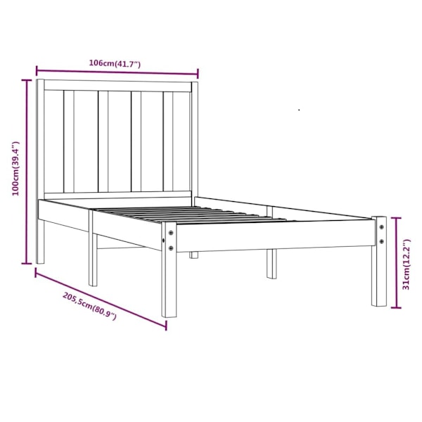 vidaXL Sängram massiv furu 100x200 cm enkelsäng Brun