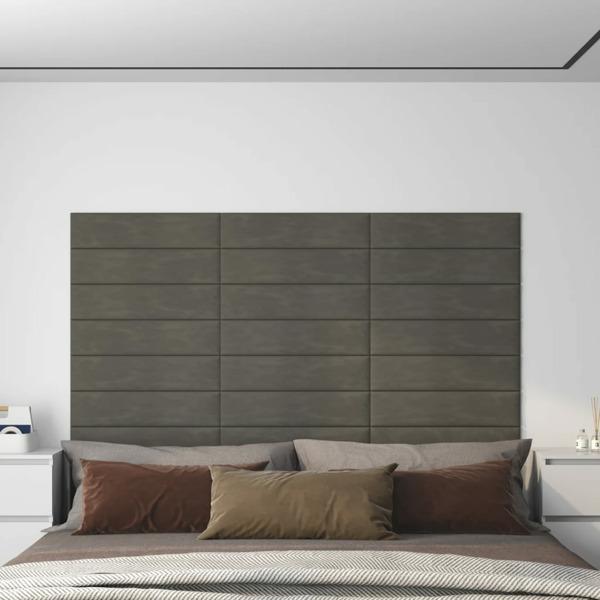vidaXL Väggpaneler 12 st mörkgrå 60x15 cm sammet 1,08 m² Grå