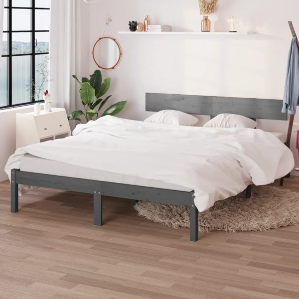vidaXL Sängram grå massiv furu 160x200 cm grå