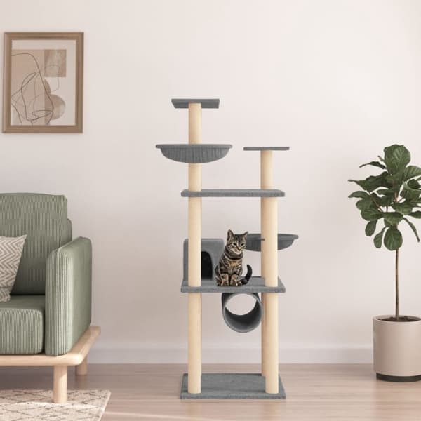 vidaXL Klösträd med sisalpelare ljusgrå 141 cm Grå