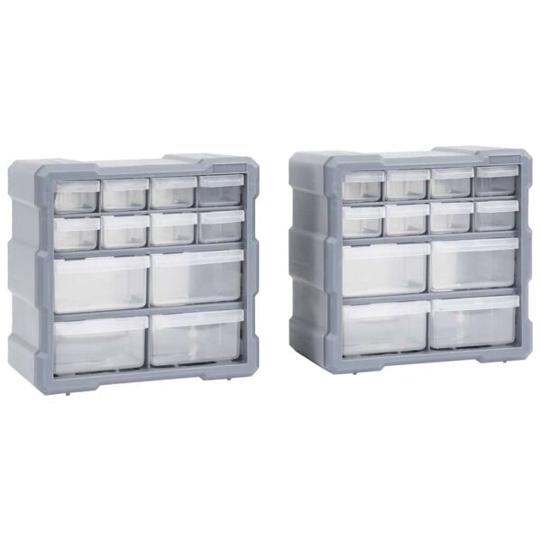 vidaXL Sortimentskåp med 12 lådor 2 st 26,5x16x26 cm grå