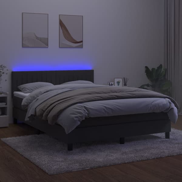 vidaXL Ramsäng med madrass & LED mörkgrå 140x190 cm sammet Grå