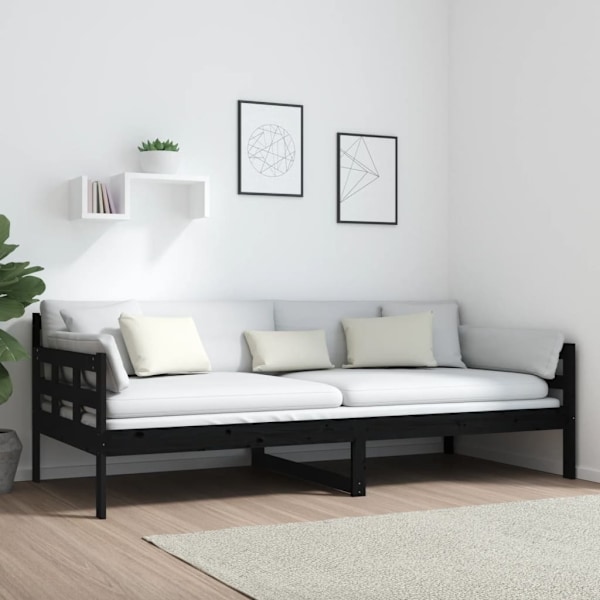vidaXL Dagbädd svart 90x200 cm massiv furu Svart