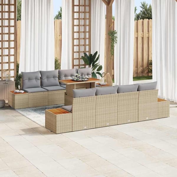 vidaXL Trädgårdsoffset 9 st Beige konstrotting Beige