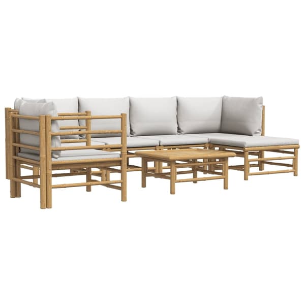vidaXL Loungegrupp 7 delar ljusgråa dynor bambu Brun