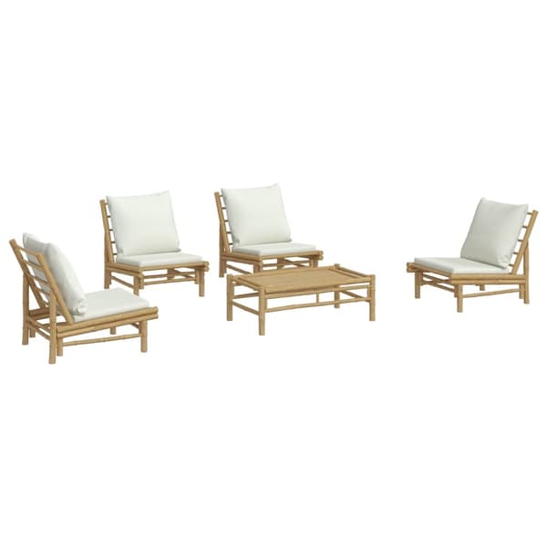 vidaXL Loungegrupp 5 delar gräddvita dynor bambu Brun