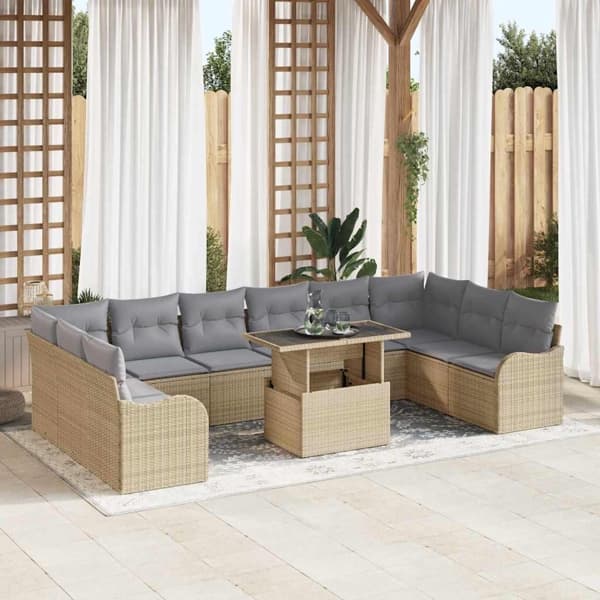 vidaXL Trädgårdsoffset 11 st Beige Poly rattan Beige