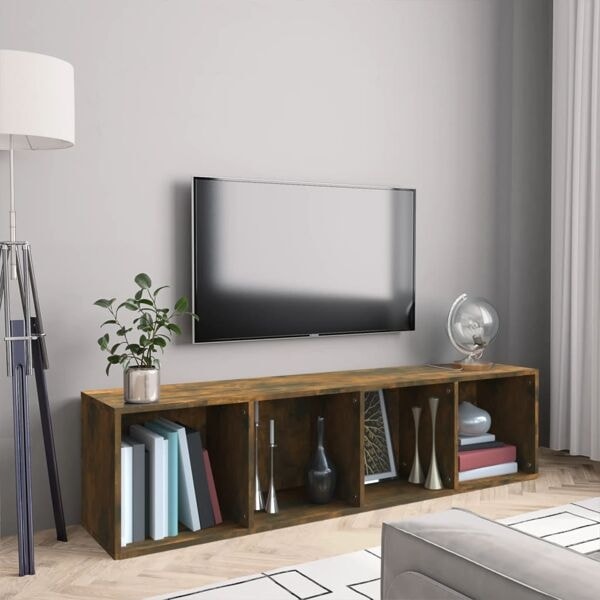 vidaXL Bokhylla/tv-bänk rökfärgad ek 143x30x36 cm konstruerat trä Brun