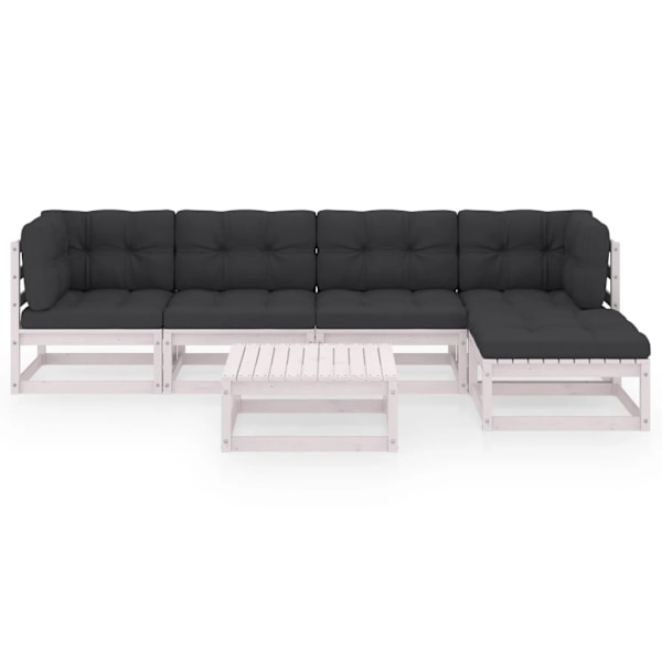 vidaXL Loungegrupp med dynor 6 delar massiv furu Vit