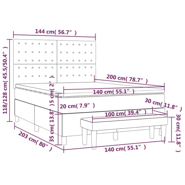 vidaXL Ramsäng med madrass ljusgrå 140x200 cm tyg Grå