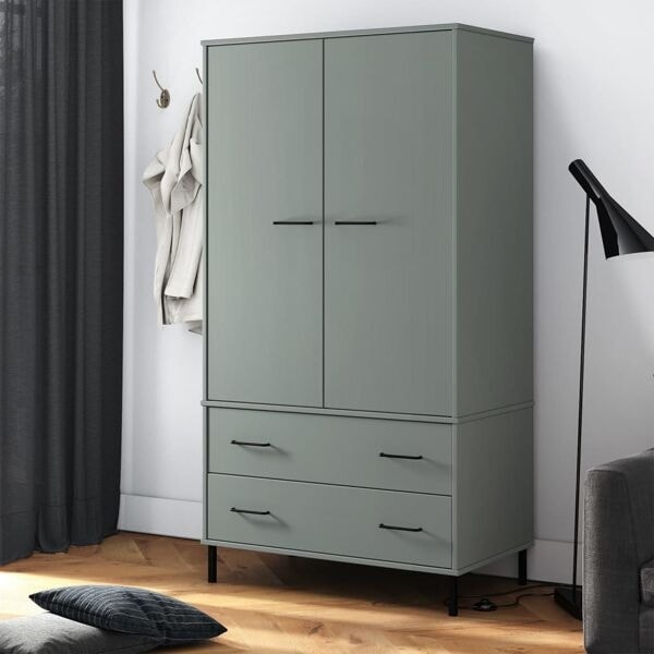 vidaXL Klädskåp med metallben OSLO grå 90x55x172,5 cm massivt trä Grå