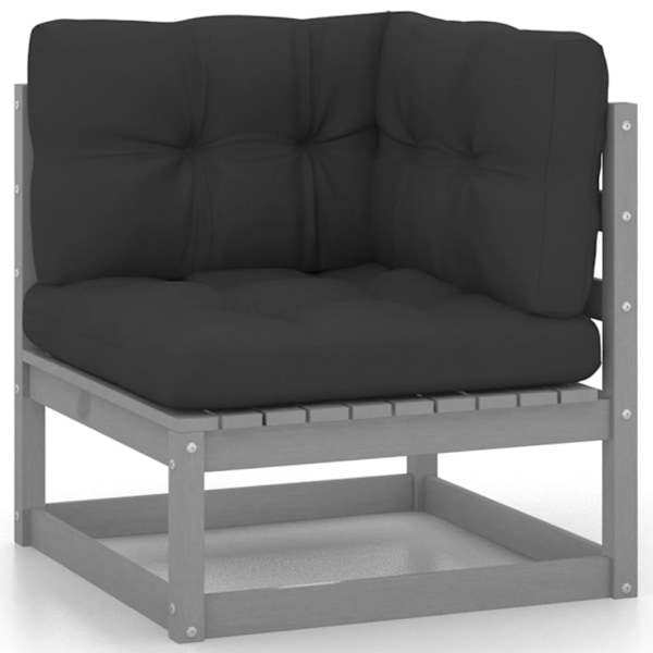 vidaXL Loungegrupp med dynor 4 delar massiv furu grå