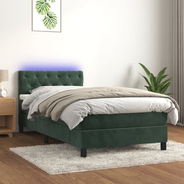 vidaXL Ramsäng med madrass & LED mörkgrön 80x200 cm sammet Grön
