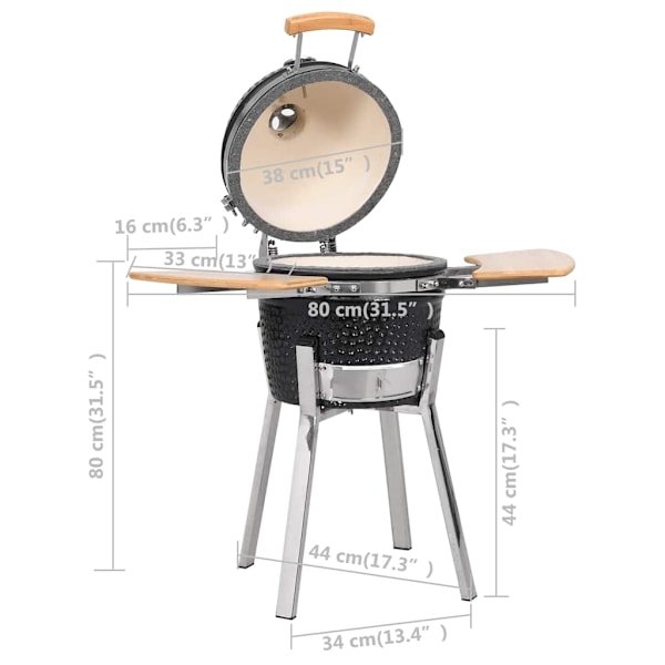 vidaXL Kamado keramisk grill smoker 81 cm Svart