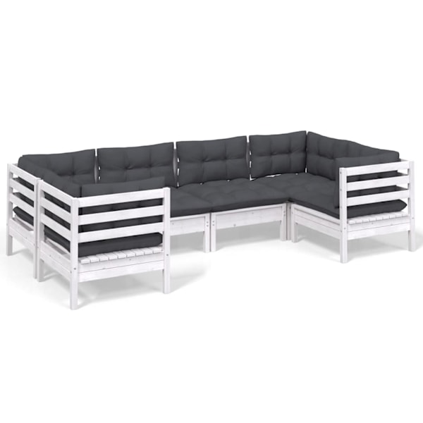 vidaXL Loungegrupp med dynor 6 delar vit massiv furu Vit