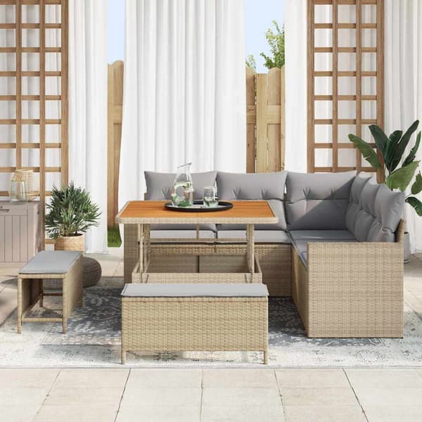 vidaXL Trädgårdsoffset 8 st Beige konstrotting Beige