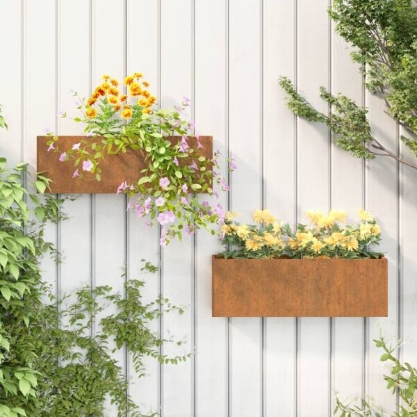 vidaXL Odlingslådor för vägg 2 st rosttrögt stål 53x10x17 cm Brun