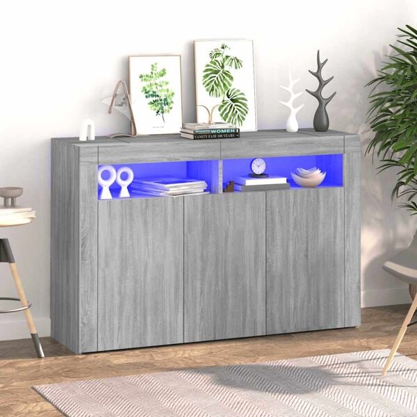 vidaXL Skänk med LED-belysning grå sonoma 115,5x30x75 cm Grå