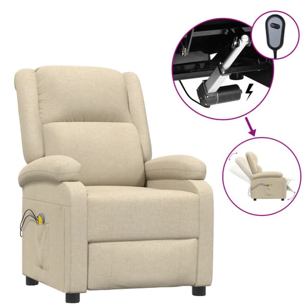 vidaXL Elektrisk massagefåtölj gräddvit tyg Creme