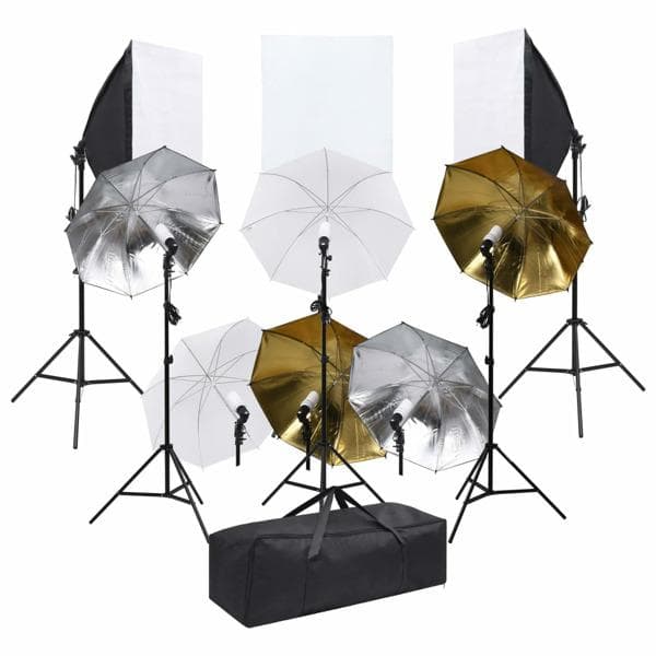 vidaXL Fotoutrustning med lampor och softboxar multifärg