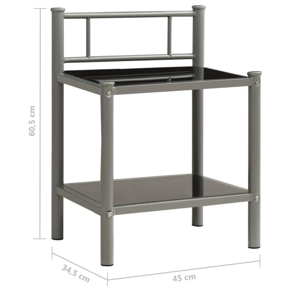 vidaXL Nattduksbord 2 st grå och svart metall och glas Svart
