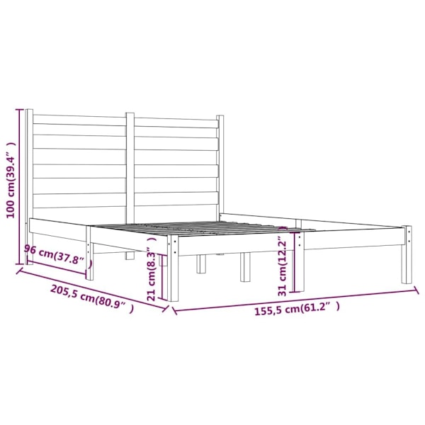 vidaXL Sängram massiv furu 150x200 cm Brun