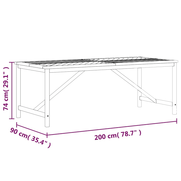 vidaXL Trädgårdsbord 200x90x74 cm massivt akaciaträ Brun