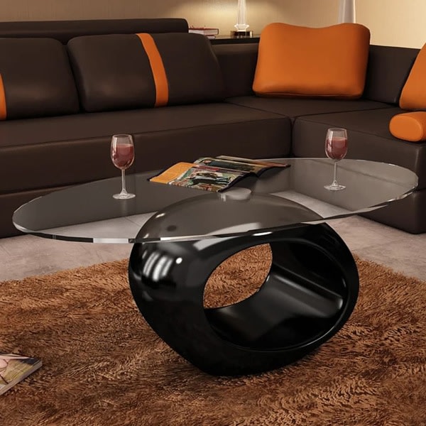 vidaXL Soffbord med oval bordsskiva i glas högglans svart Svart