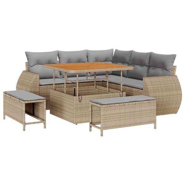 vidaXL Trädgårdsoffset 8 st Beige konstrotting Beige