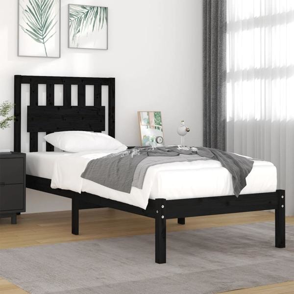 vidaXL Sängram svart massiv furu 100x200 cm enkelsäng Svart