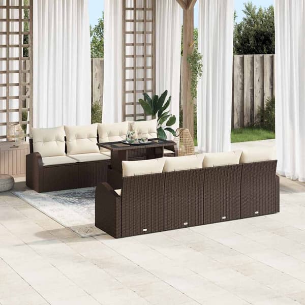 vidaXL Trädgårdsoffset 9 st Brun Poly Rattan Brun