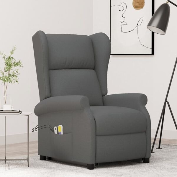 vidaXL Massagefåtölj med uppresningshjälp mörkgrå tyg grå