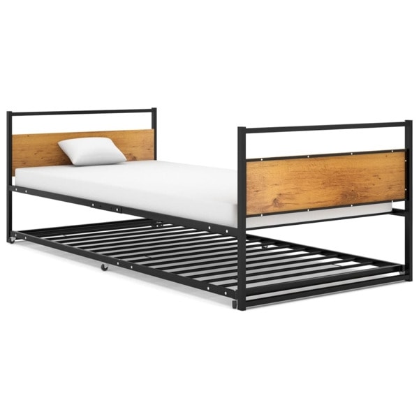 vidaXL Utdragbar sängram svart metall 90x200 cm Svart