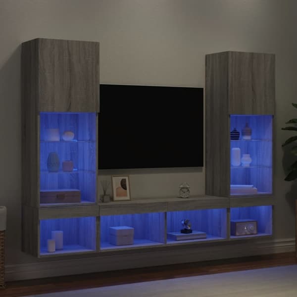 vidaXL Tv-bänk 5 delar LED grå sonoma konstruerat trä Grå