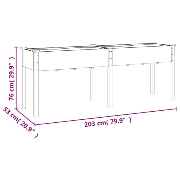 vidaXL Odlingslåda med foder grå 203x53x76 cm massivt granträ Grå