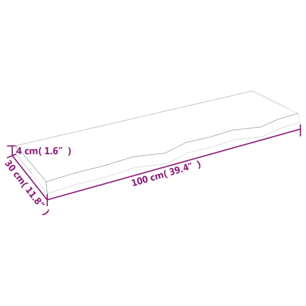 vidaXL Bänkskiva för badrum 100x30x(2-4) cm obehandlat massivt t Brun