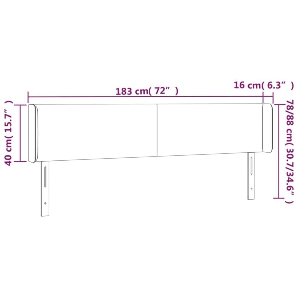 vidaXL Sänggavel med kanter svart 183x16x78/88 cm tyg Svart