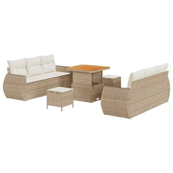 vidaXL Trädgårdsoffset 9 pcs Beige och gräddfärgad konstrotting Beige