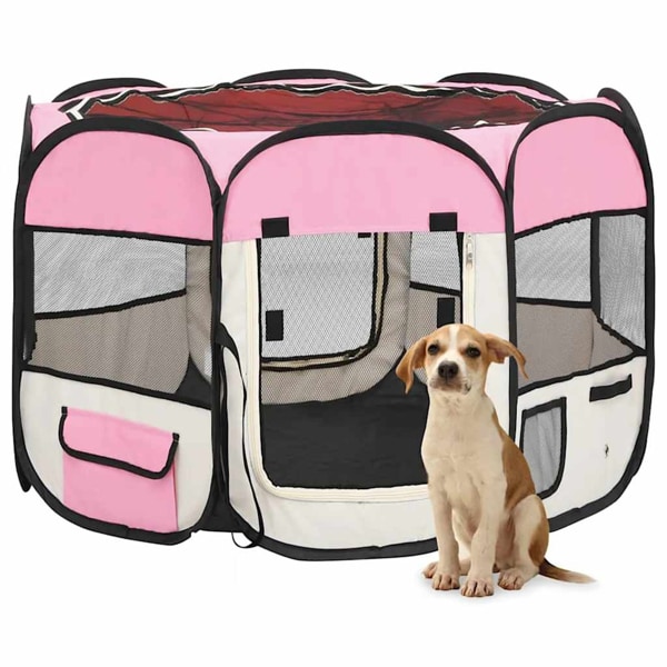 vidaXL Hopfällbar hundhage med väska rosa 90x90x58 cm Rosa