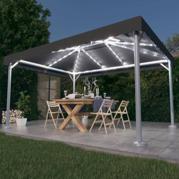 vidaXL Paviljong med ljusslinga LED 400x300 cm antracit aluminium Antracit