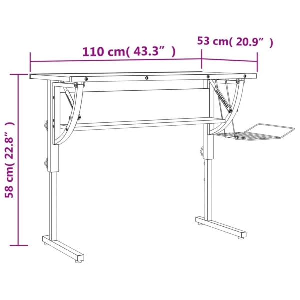 vidaXL Ritbord ek och grå 110x53x(58-87) cm konstruerat trä & st Brun