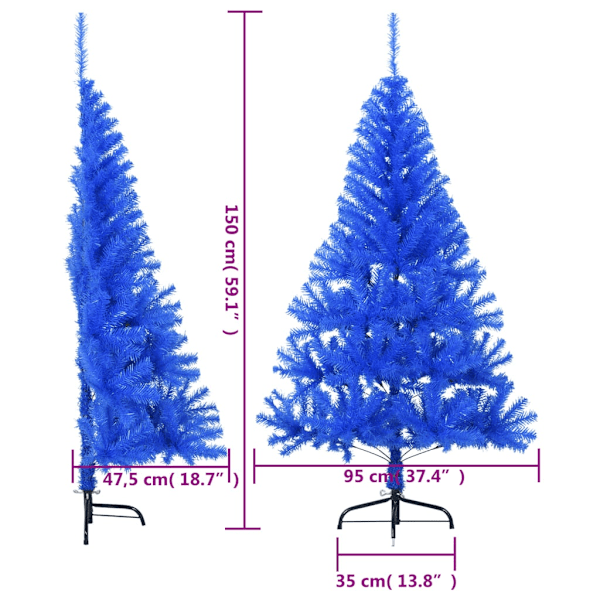 vidaXL Halv plastgran med stativ blå 150 cm PVC Blå