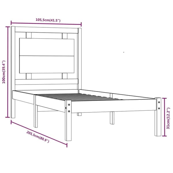 vidaXL Sängram vit massivt trä 100x200 cm Vit