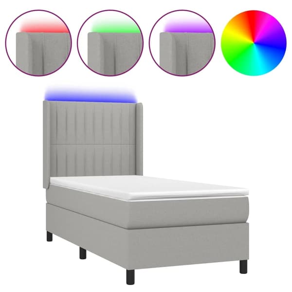 vidaXL Ramsäng med madrass & LED ljusgrå 90x200 cm tyg Grå
