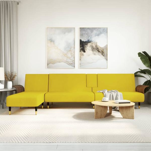 vidaXL L-formad bäddsoffa gul 279x140x70 cm sammet Gul