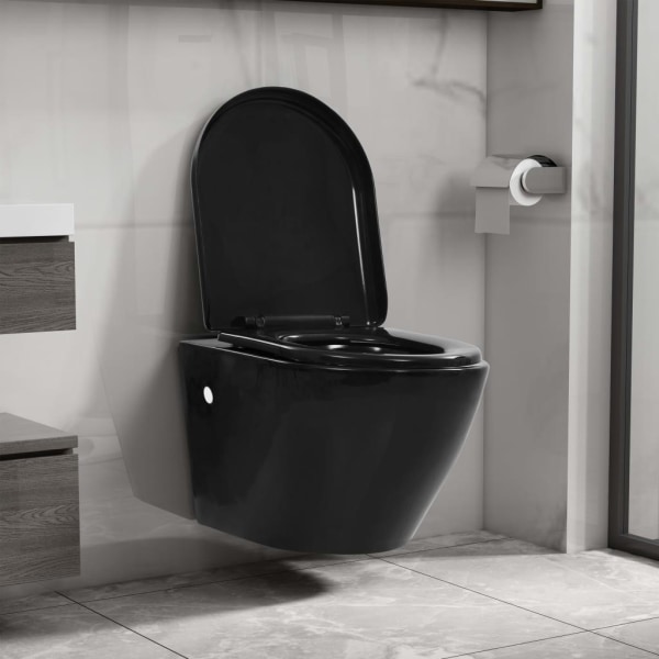 vidaXL Vägghängd toalett med dold cistern keramik svart Svart e289 | Black  | 37950 | Fyndiq